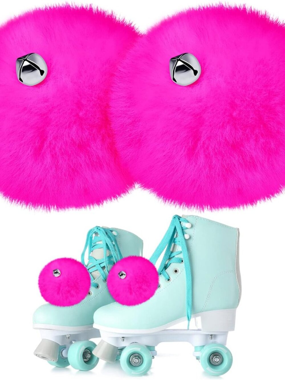 2 Pieces Roller Skate Pom Poms with Bells for Women Girls Princess Fluffy Tie on